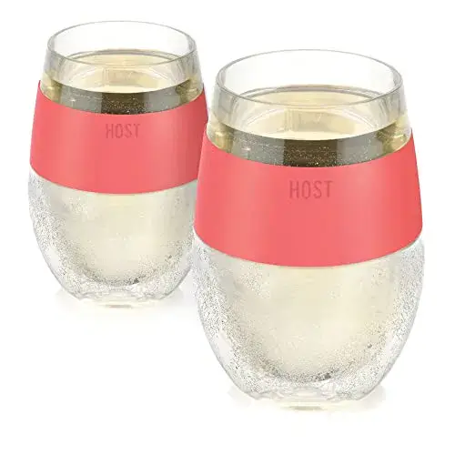 Host Wine Freeze Cup Set of 2 - Plastic Double Wall Insulated Wine Cooling Freezable Drink Vacuum Cup with Freezing Gel, Wine Glasses for Red and White Wine, 8.5 oz Coral