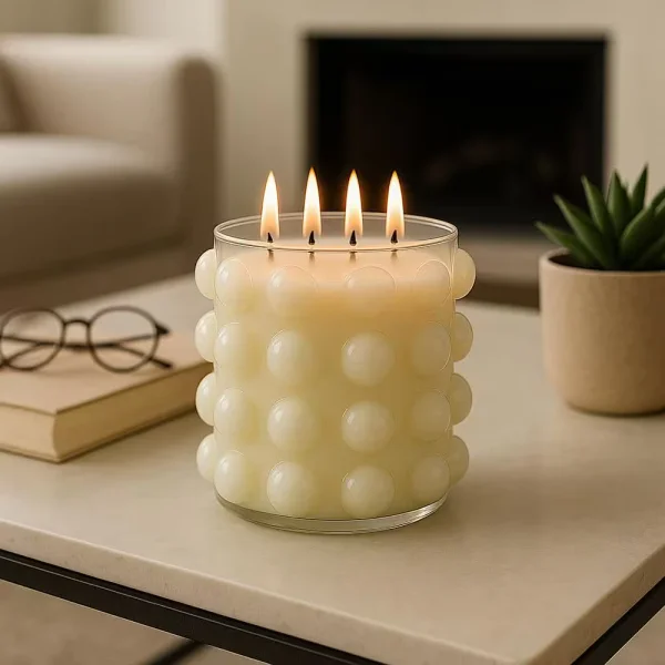 Liv & Skye 7 in. Beige Glass After Hours Bubble Candle 102 Oz 80278-03 - The Home Depot
