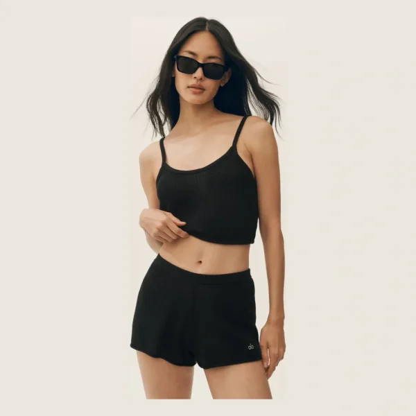 Silk Cashmere Cropped Heat Wave Tank - Black
