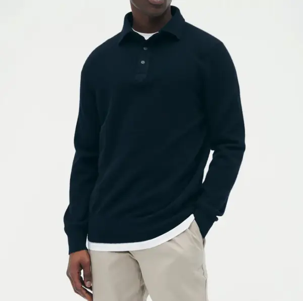 Mens Cashmere Long Sleeve Polo