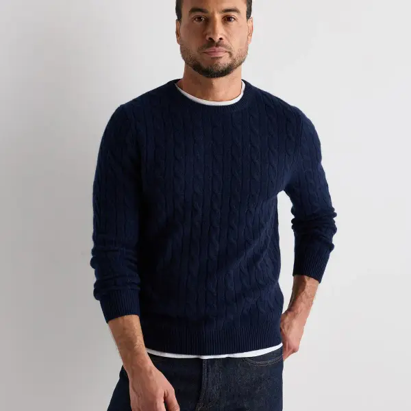 Mongolian Cashmere Cable Crewneck Sweater