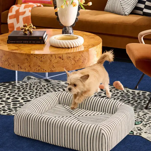 Inkdrop Ivory Woven Bolster Pet Bed