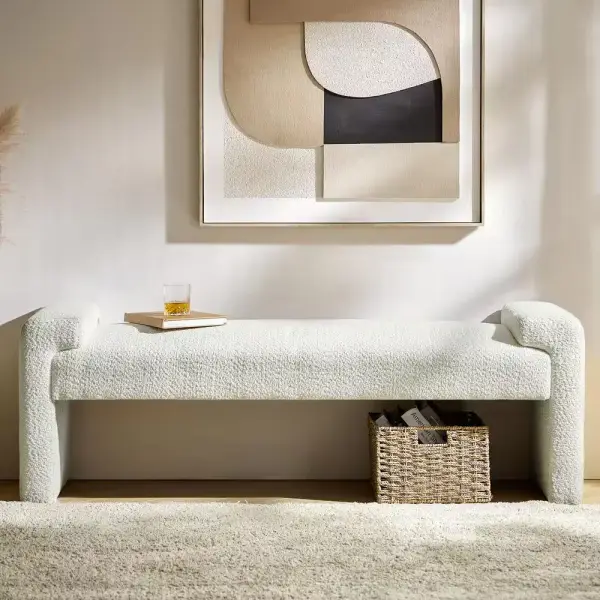 JAYDEN CREATION Johannes Ivory Transitional Upholstered Boucle 58.5 in Bedroom Bench with Foot Pads BEJK0788-IVY - The Home Depot