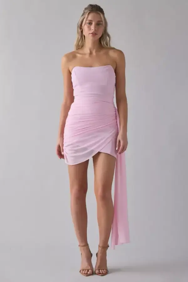 Lulus Mikaela Asymmetric Draped Chiffon Strapless Mini Dress