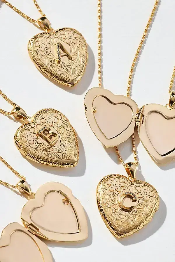 Monogram Heart Locket Necklace - U