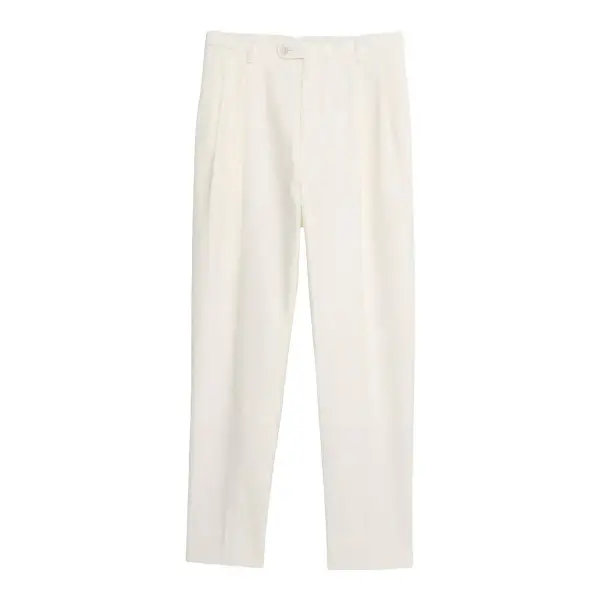 Pleated Cotton-Linen Blend Suit Pant