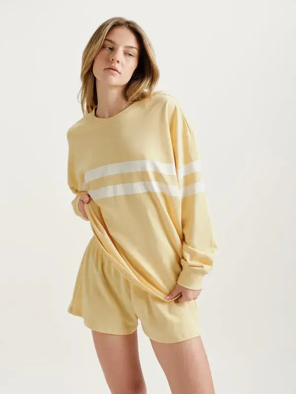 HEAVY COTTON EASY STRIPE LONG SLEEVE - BUTTER