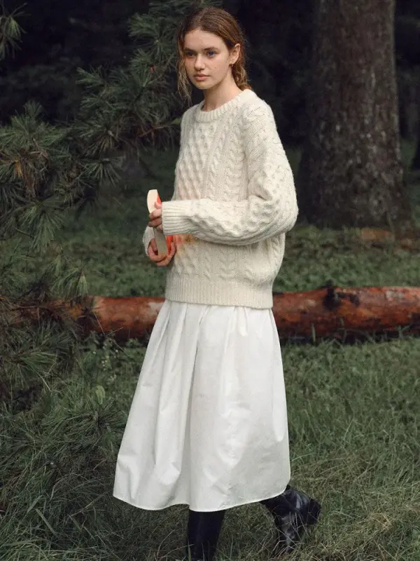 Cotton Pleat Skirt (Ivory)