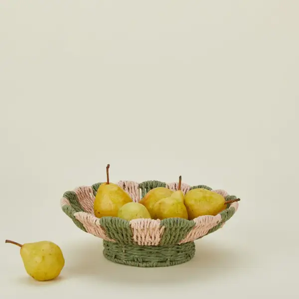 Woven Rope Footed Bowl - Green Stripe