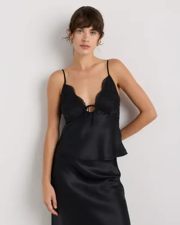 100% Washable Silk Lace Cutout Cami in Chocolate Plum Brown