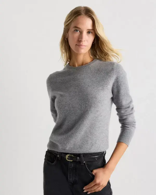 Mongolian Cashmere Crewneck Sweater in Heather Grey