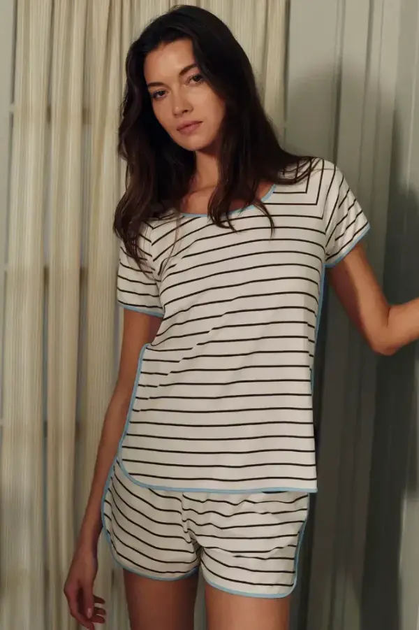 Pima Shorts Set in Cocoa Club Stripe — XS