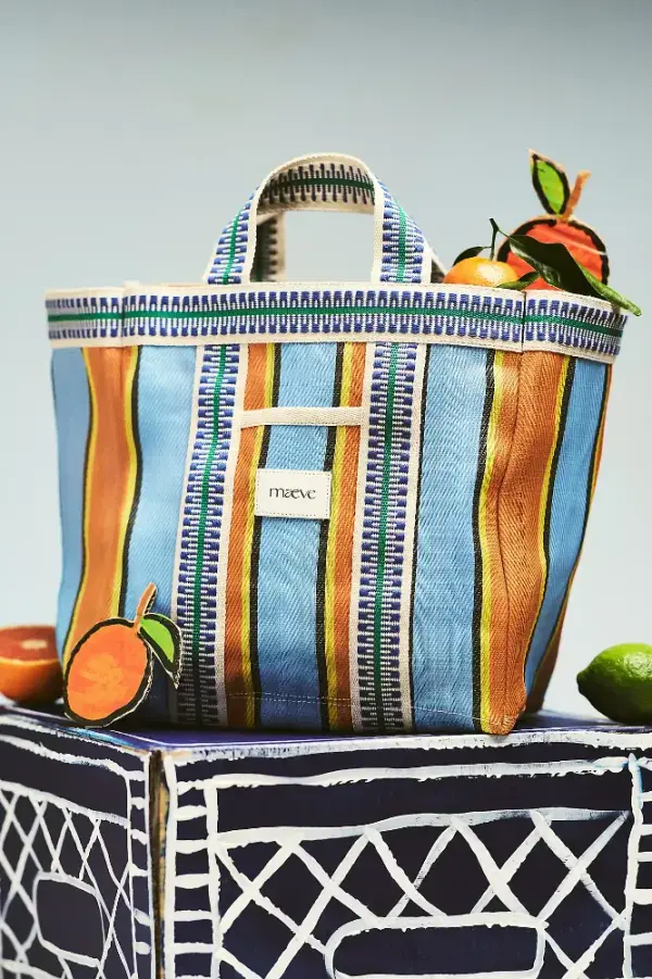 Maeve Striped Mesh Tote Bag