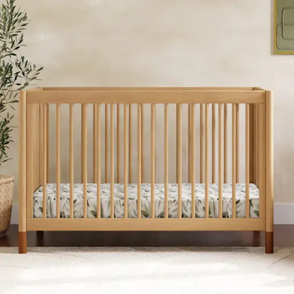 babyletto Gelato 4-in-1 Convertible Crib with Toddler Bed Conversion Kit - Honey With Vegan Tan Leather Feet