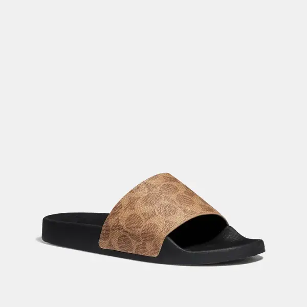 Coach Udele Sport Slide In Signature Canvas - Women's Size 6 - Tan