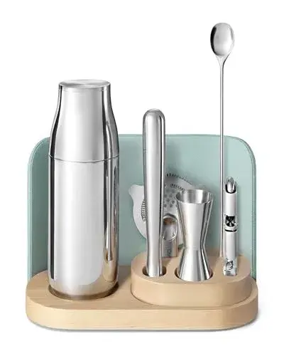 Caraway 9-Piece Complete Bar Set - Cocktail Shaker, Jigger, Muddler, Wine Key, Strainer, Bar Spoon, Storage Organizer, Magnetic Backer - Bartender Accessories - Tools for Home Bartending - Mist