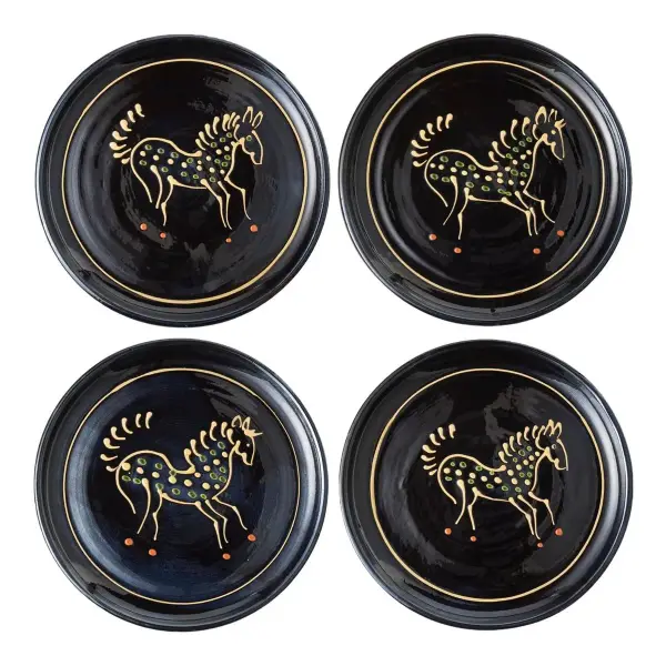 Horse Hand-Glazed Slipware Dinner Plates Set of 4