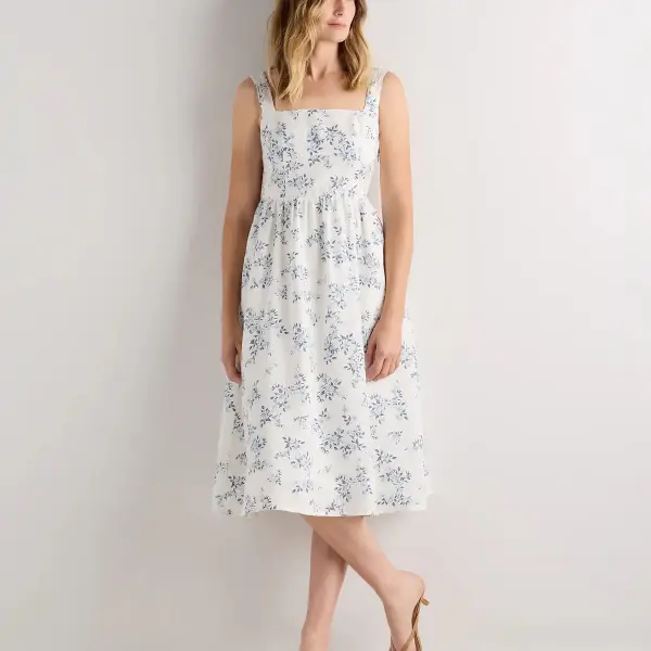 100% European Linen Fit & Flare Midi Dress