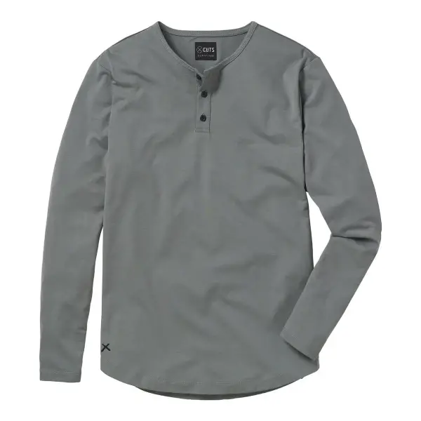 AO Long Sleeve Henley Curve-Hem Top