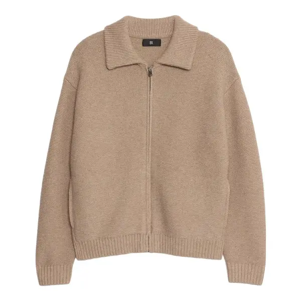 Italian Merino Blend Ribbed Sweater Jacket