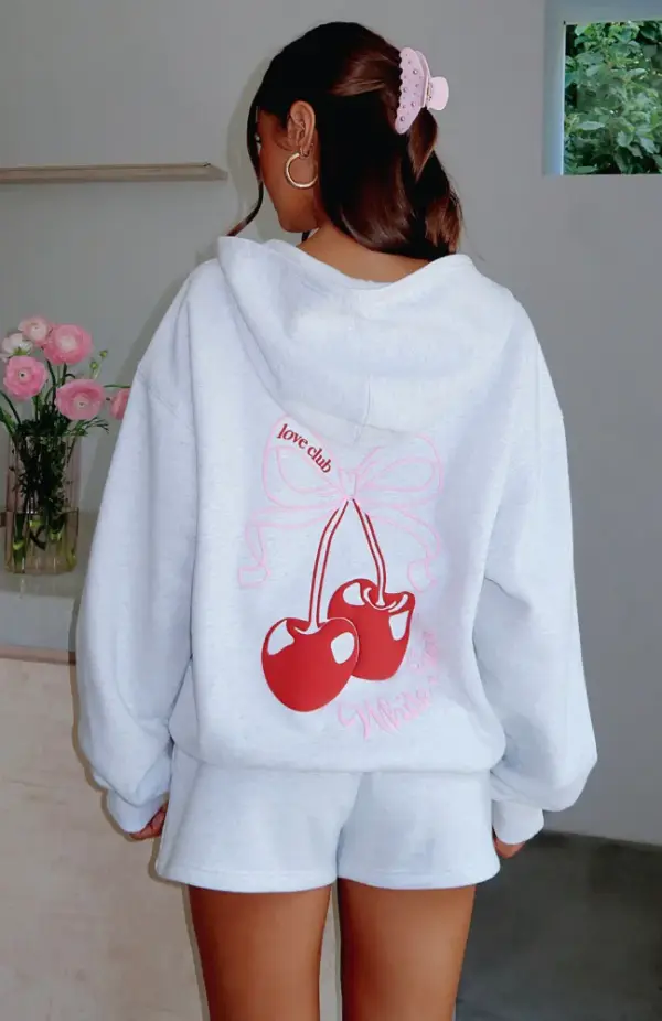 Fell So Hard Zip Front Hoodie Grey Marle