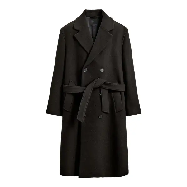 Double-Breasted Wool Blend Coat with Belt