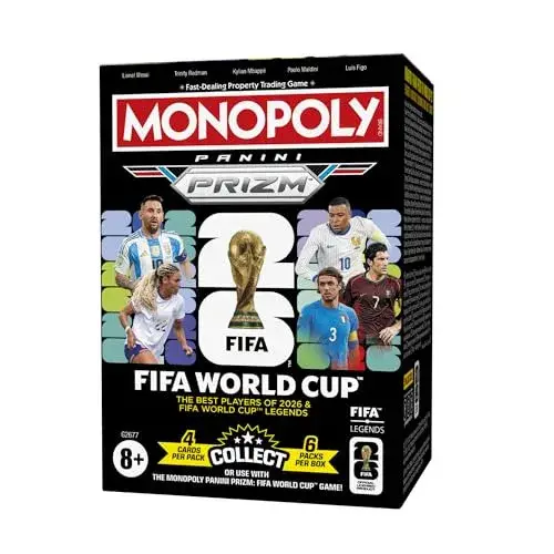 Monopoly Panini Prizm: FIFA World Cup Trading Cards Booster Box | Current Stars and Legends | 2+ Players, Ages 8+ | Gifts for Soccer Fans