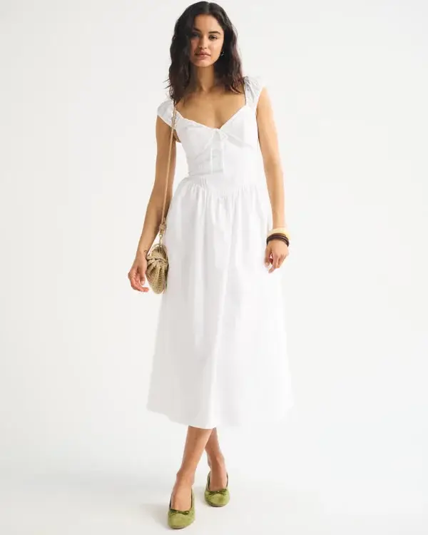 Women's Bra-Free Cap Sleeve Dipped Waist Midi Dress | Women's Dresses & Jumpsuits | Abercrombie.com