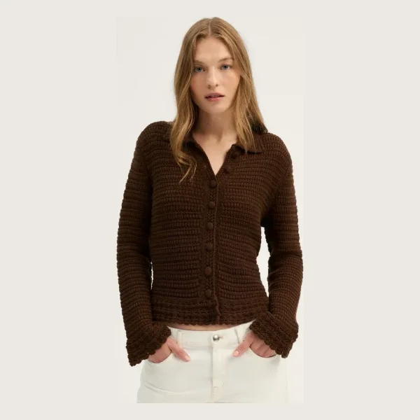 Pointelle-Knit Peplum Cardigan in 100% Cotton