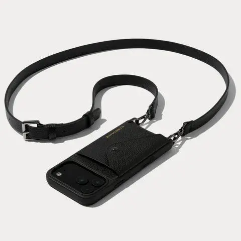 Hailey Side Slot Leather Crossbody Bandolier - Black/Pewter