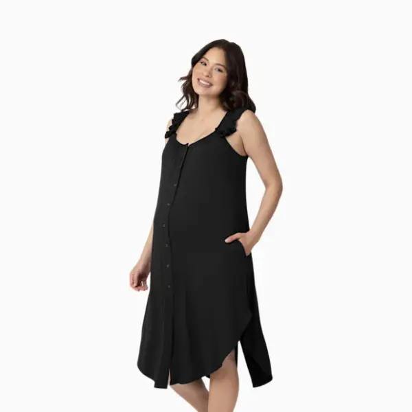 Kindred Bravely Ruffle Strap Labor & Delivery Gown - Black, Medium/Large