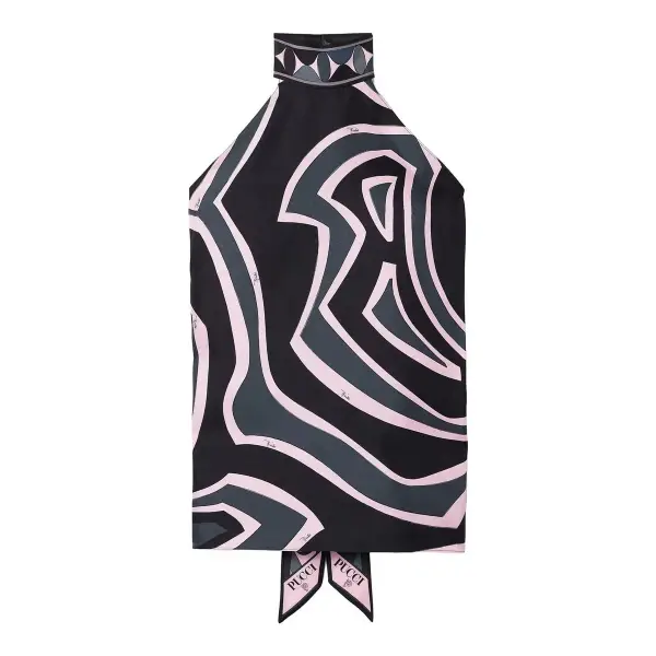 Printed Silk Twill Halterneck Top