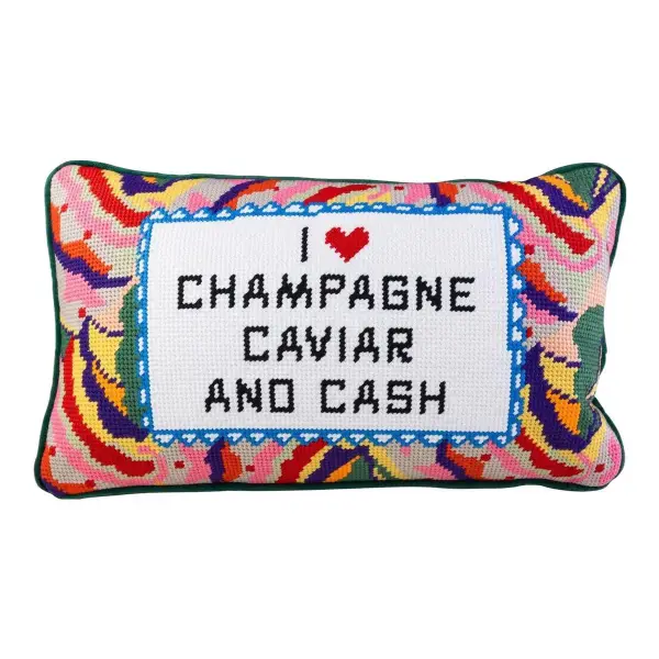 Caviar and Cash Needlepoint Pillow