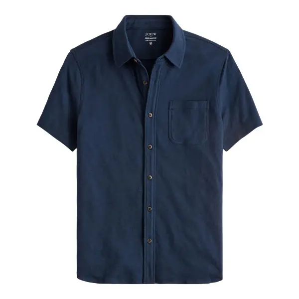 Short-Sleeve Knit Button Down-Shirt
