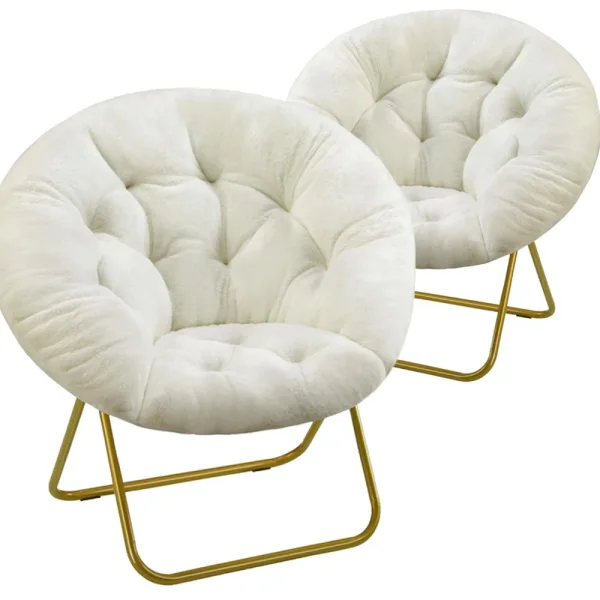 Accent Chair, Folding Living room Saucer Chair with Faux Fur Padded for Lounge Reading, Metal X-Large, Whie - Walmart.com