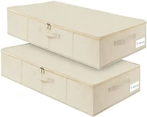 punemi Underbed Wedding Dress Storage Box, Wedding Dress Preservation Keepsake Trunk with Sturdy Zipper and Handles, Large Clothes Storage for Blankets, Pillows, Comforters & Quilts, Beige