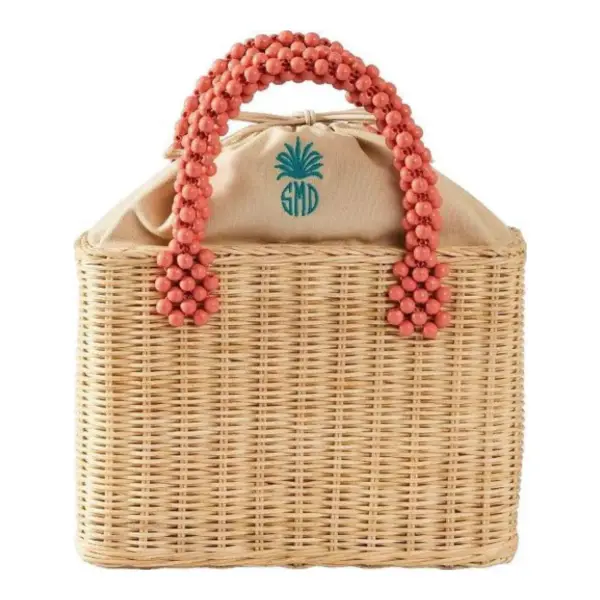 Wicker and Leather Beaded Bag