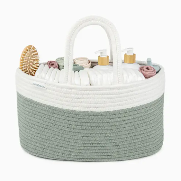 Comfy Cubs Rope Diaper Caddy Organizer with 3 Compartments - Sage