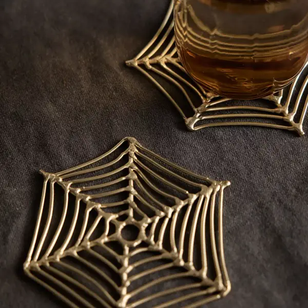 Spider Web Brass Coasters, Set of 4