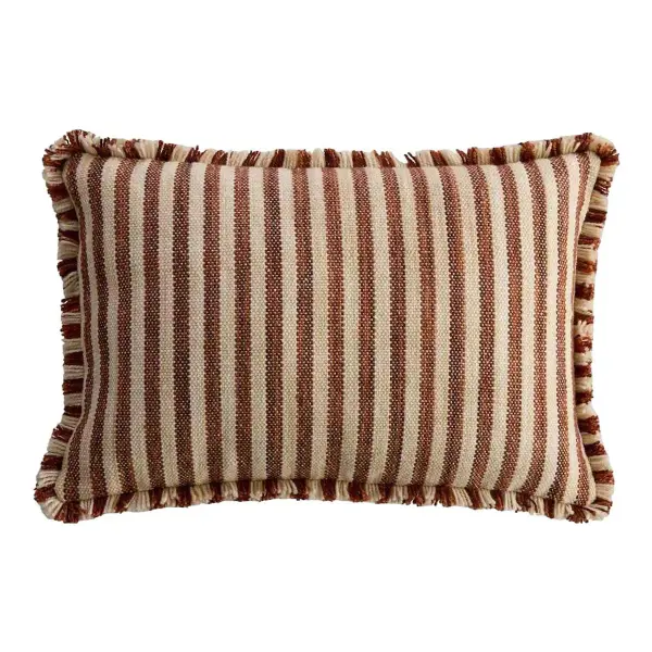 Woven Lumbar Outdoor Throw Pillow with Fringe 14x20
