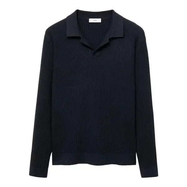 Cotton-Blend Ribbed Polo Sweater