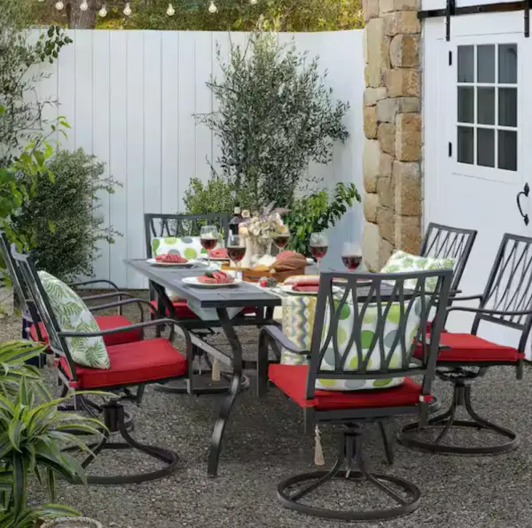 Nuu Garden Black 7-Piece Metal Rectangle Outdoor Dining Set with Cushion Patio Furniture Set with Swivel Dining Chair SD133S-T3-HD01 - The Home Depot