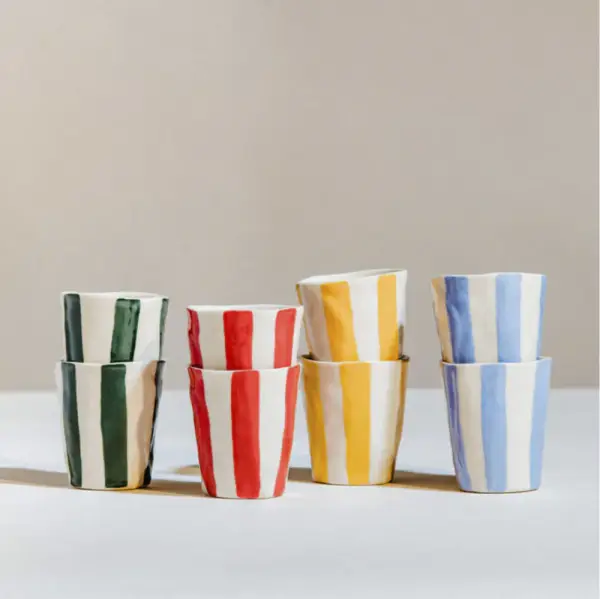 Bold-Stripe Wine Cup, Painter's Tape Blue