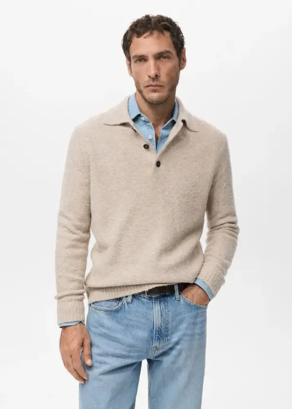 Mini boucle knit polo shirt - Men | MANGO USA