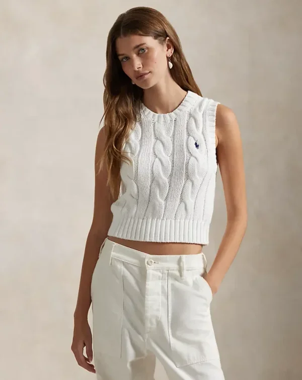 Cable-Knit Cotton Cropped Vest