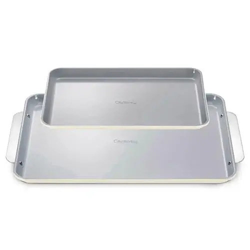 Caraway Non-Stick Ceramic Baking Sheet Duo - Naturally Slick Ceramic Coating - Non-Toxic, PTFE & PFOA Free - 18 x 13" Large & 15 x 10" Medium - Cream