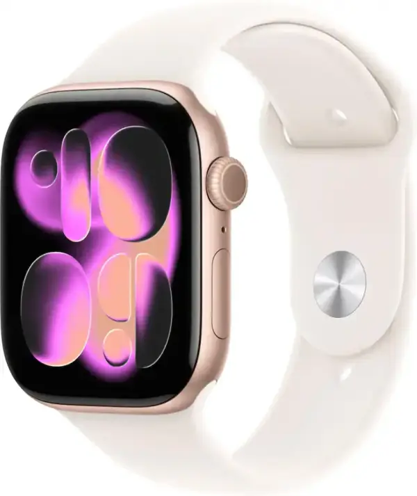 Apple Watch Series 11 (GPS) 46mm Rose Gold Aluminum Case with Light Blush Sport Band M/L Rose Gold (2025) MEV74LW/A - Best Buy