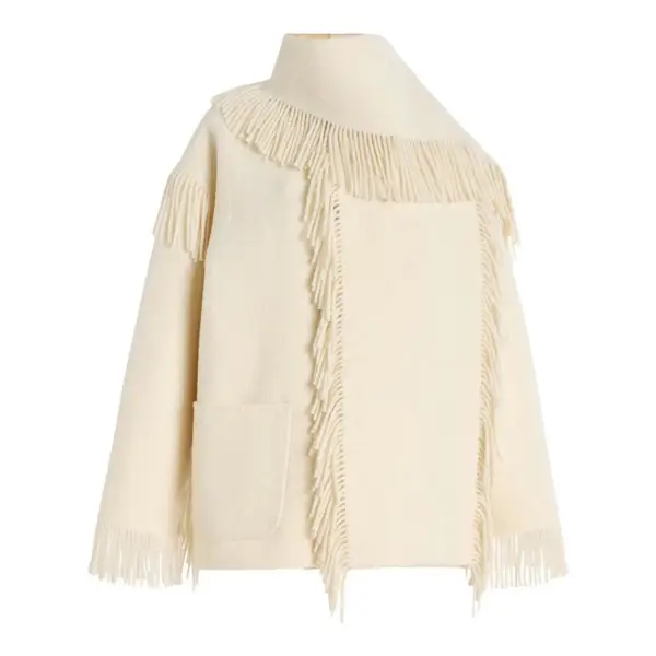 Fringed Scarf Wool-Blend Jacket