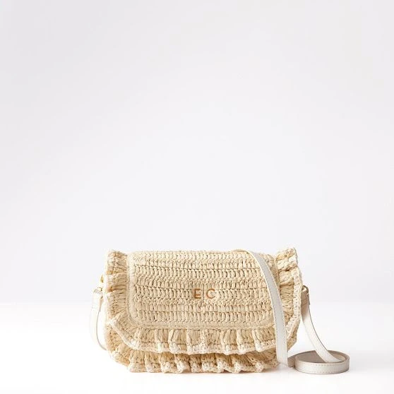 Sofia Ruffle Raffia Crossbody Bag