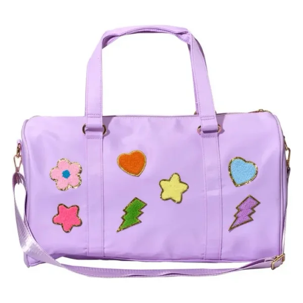 Duffle bag with heart patches